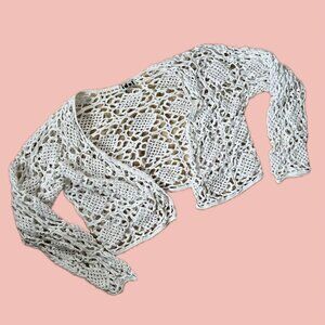 🧡 2 for 10$ White Crochet Bolero – Cropped Macramé Cardigan, One Size